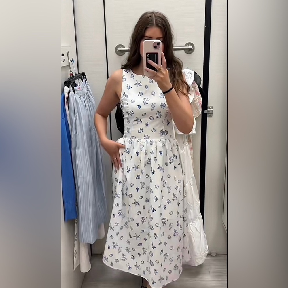 WAYF drop waist seashell print Midi Dress